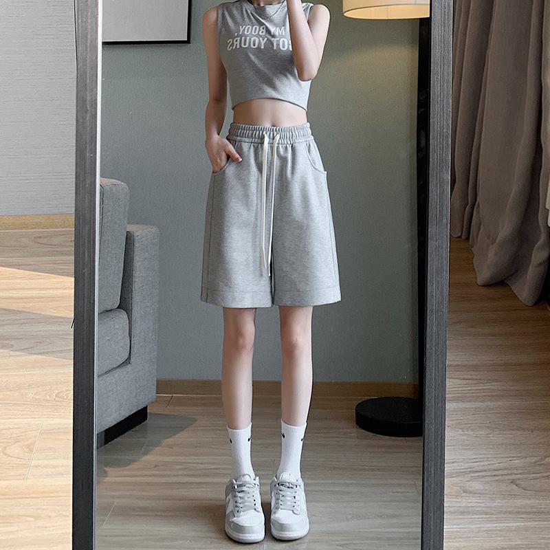 Weiße Sportshorts für Damen Sommer Dünn Neu Mittellang Lässig Locker Gerade Weitbein Fünf-Punkt-Hose 2XL von Joom DACH