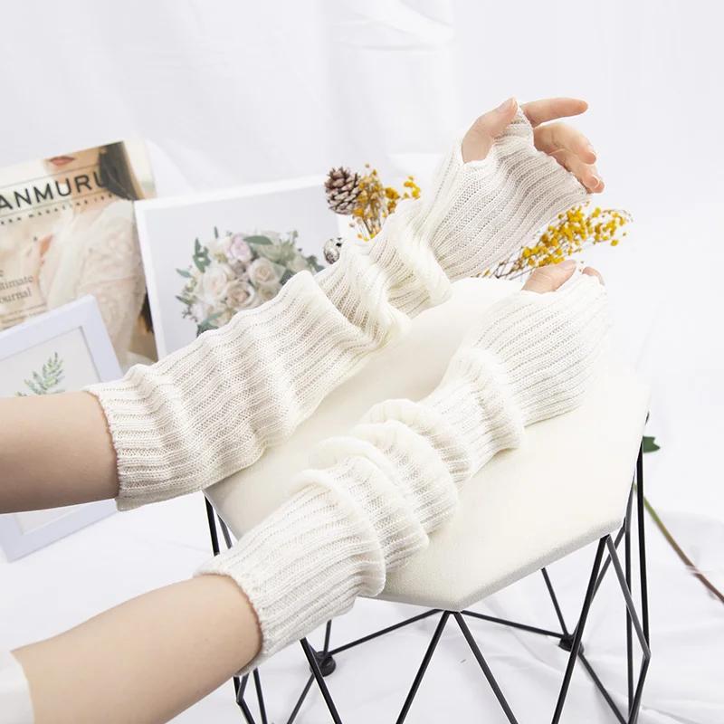 Weiße lange fingerlose Handschuhe im Lolita-Stil für Damen, Winter-Armwärmer, gestrickte Armmanschetten, lässig, weiche Punk-Gothic-Fäustlinge weiß von Joom DACH