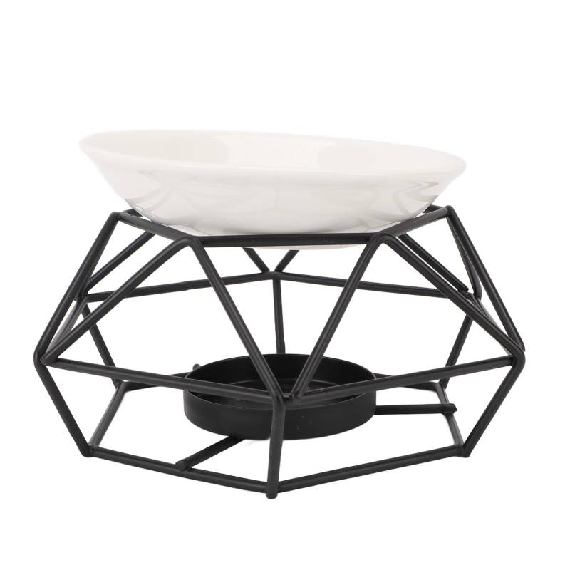 Weißer Teller und Schwarzer Halter Eisenkunst Aromatherapie Brenner Set Metall Ätherisches Öl Brenner Kerze von Joom DACH