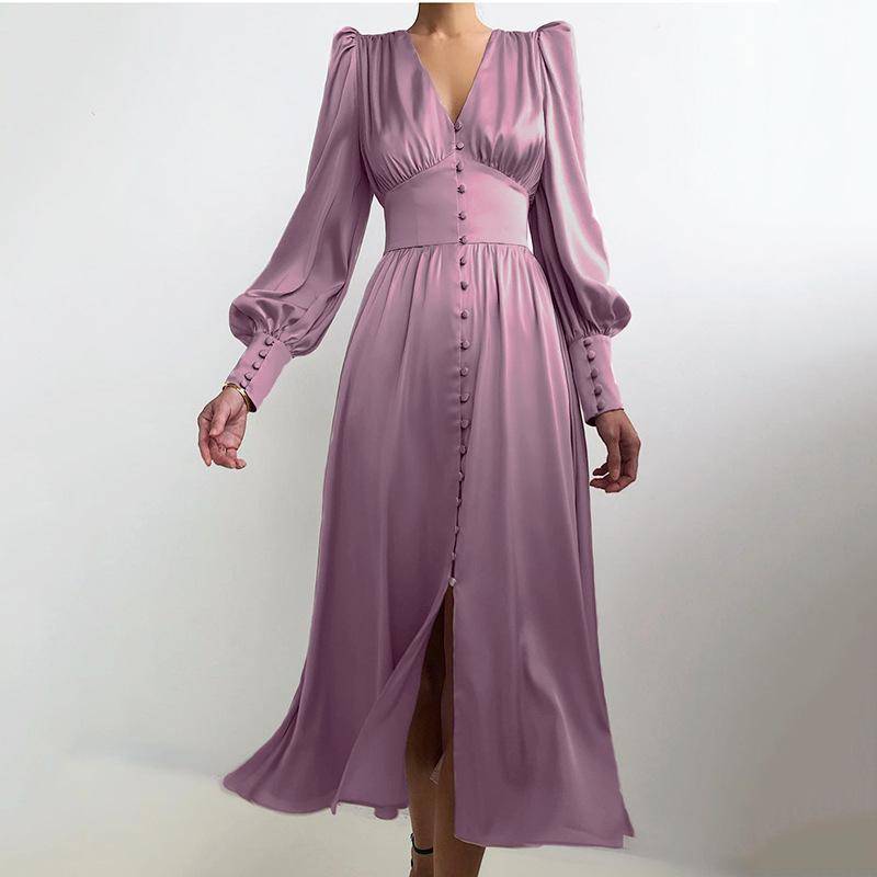 Weißes, einreihiges, elegantes Kleid für Damen, Party-Robe, hohe Taille, langes Satinkleid XL von Joom DACH
