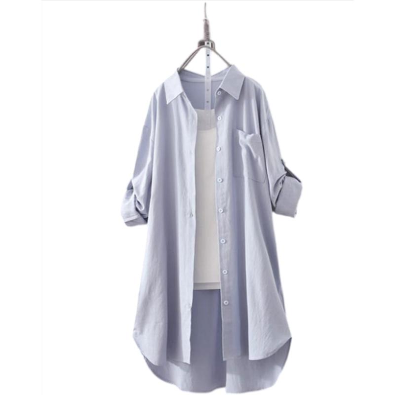 Weißes Hemd für Damen, Frühling, Sommer, koreanische Mode, einfache feste Farbe, lange Hemden, Dame, lockeres, atmungsaktives Midi-Hemd und Bluse XXXL gelb von Joom DACH