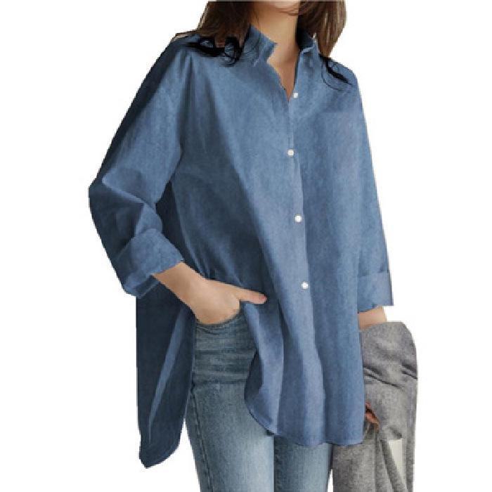Weißes Langarmshirt mit lockerer Passform für Damen – Frühling/Herbst, BF-Stil, mittellang mit literarischem Nischendesign 2XL hellblaue von Joom DACH