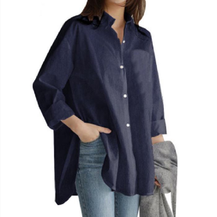 Weißes Langarmshirt mit lockerer Passform für Damen – Frühling/Herbst, BF-Stil, mittellang mit literarischem Nischendesign 2XL dunkelblau von Joom DACH