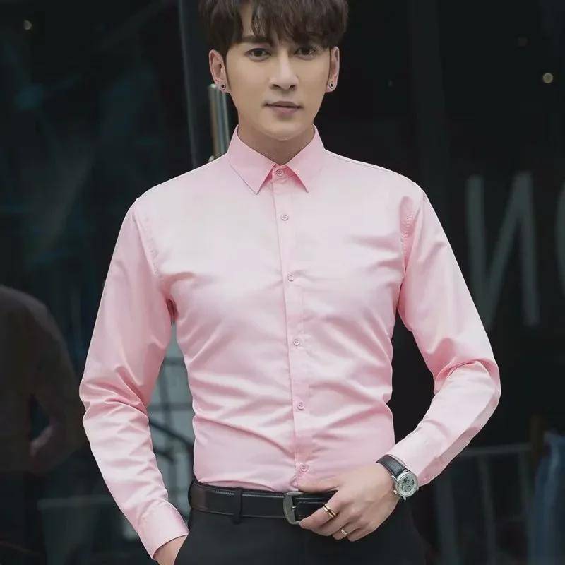 Weißes Slim-Fit Langarm-Businesshemd für Herren (Übergröße & Unisex) M rosa von Joom DACH