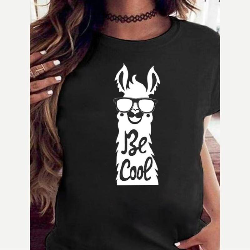 Weißes T-Shirt mit Bilddruck für Damen, Sommer, Rundhalsausschnitt, kurzärmelig, modisches T-Shirt für Damen, lässige Streetwear, Pendler-Tops M von Joom DACH