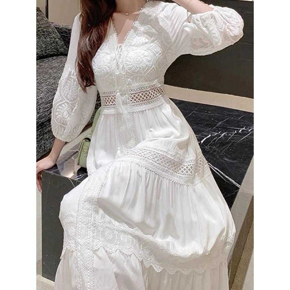 Weißes langes Kleid Frauen Sommer Boho Spitzenkleider weibliche Strand Urlaub aushöhlen Kleid Damen elegante Vintage lose Vestidos L weiß Weißes langes Kleid Frauen Sommer Boho Spitzenkleider weibliche Strand Urlaub aushöhlen Kleid Damen elegante Vintage lose Vestidos L weiß von Joom DACH