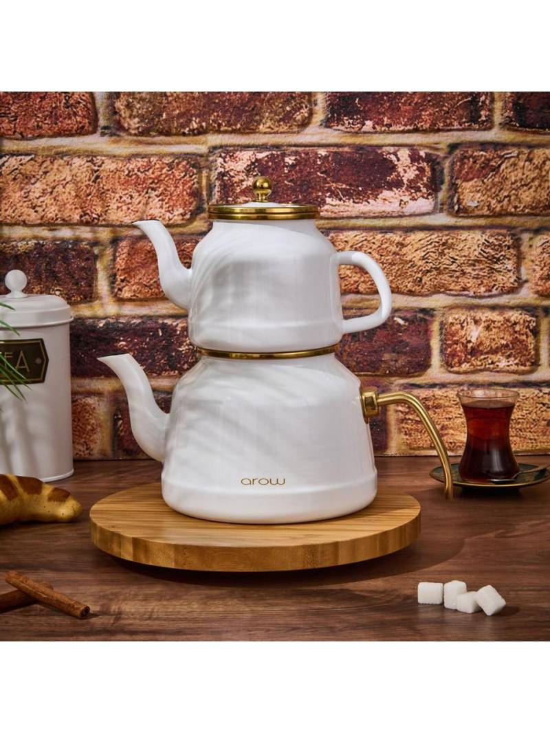 Weißes & goldenes Emaille-Teekannen-Set - 2,5 l + 1,1 l von Joom DACH