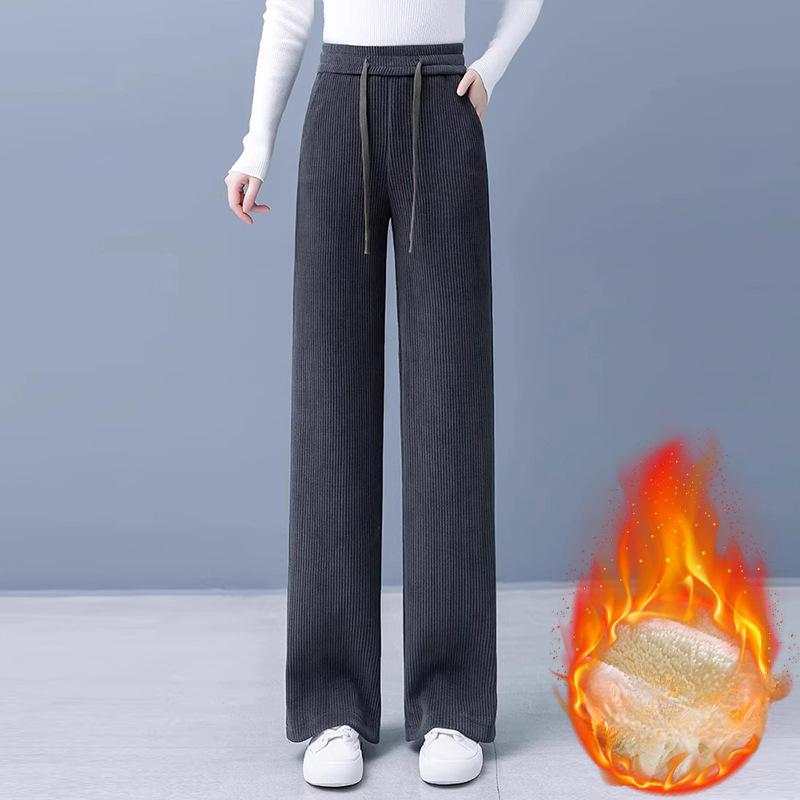 Weitbeinige Hosen Damen Herbst und Winter Fleece Verdickt Locker und Dünn Übergröße Damen Gerade Lässige Hosen L von Joom DACH