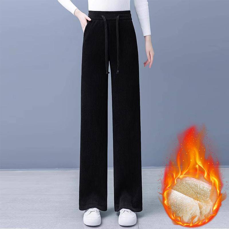 Weitbeinige Hosen Damen Herbst und Winter Fleece Verdickt Locker und Dünn Übergröße Damen Gerade Lässige Hosen XXL von Joom DACH