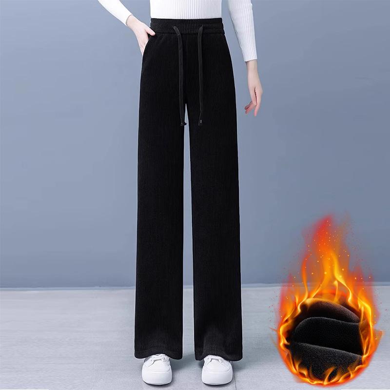 Weitbeinige Hosen Damen Herbst und Winter Fleece Verdickt Locker und Dünn Übergröße Damen Gerade Lässige Hosen XXL von Joom DACH