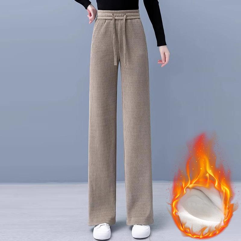 Weitbeinige Hosen Damen Herbst und Winter Fleece Verdickt Locker und Dünn Übergröße Damen Gerade Lässige Hosen XXL von Joom DACH