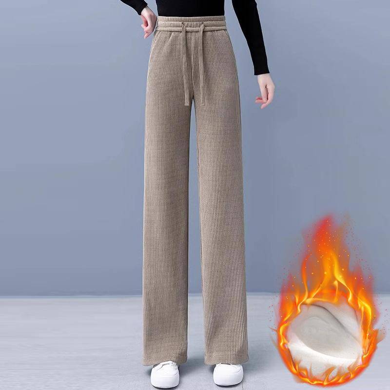 Weitbeinige Hosen Damen Herbst und Winter Fleece Verdickt Locker und Dünn Übergröße Damen Gerade Lässige Hosen XXL von Joom DACH