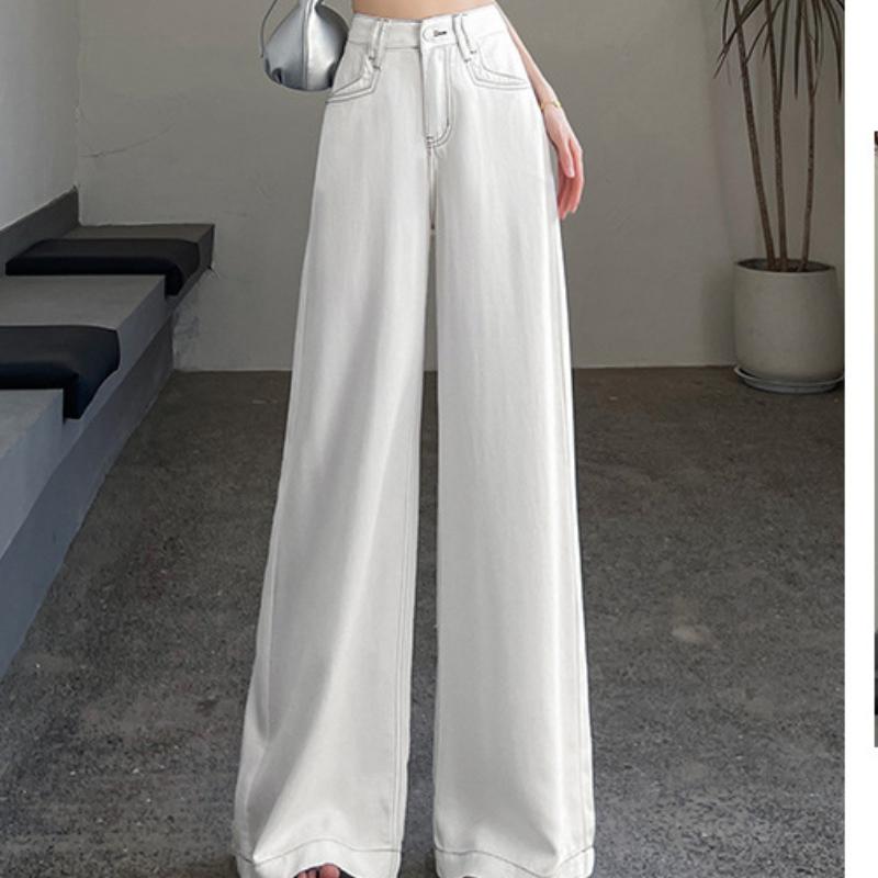 Weitbeinige Jeans für Damen im Sommer Dünn Hohe Taille Schlankmachend Locker Drapierend Gerade Hose XXL von Joom DACH