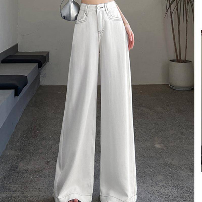 Weitbeinige Jeans für Damen im Sommer Dünn Hohe Taille Schlankmachend Locker Drapierend Gerade Hose XXL von Joom DACH