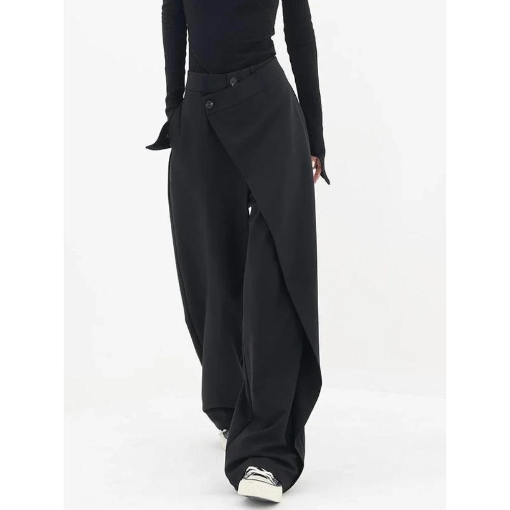 Weite Anzughose für Damen, hohe Taille, Gothic-Stil, japanischer Stil, schwarze Baggy-Hose, unregelmäßige gerade Hose, lässige Streetwear S schwarz von Joom DACH