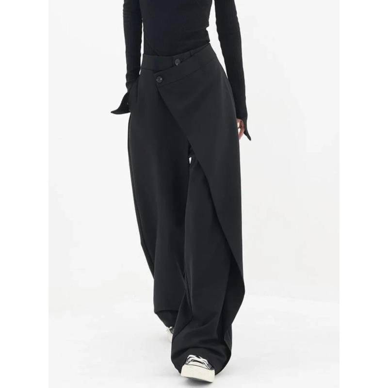 Weite Anzughose für Damen, hohe Taille, Gothic-Stil, japanischer Stil, schwarze Baggy-Hose, unregelmäßige gerade Hose, lässige Streetwear S schwarz von Joom DACH