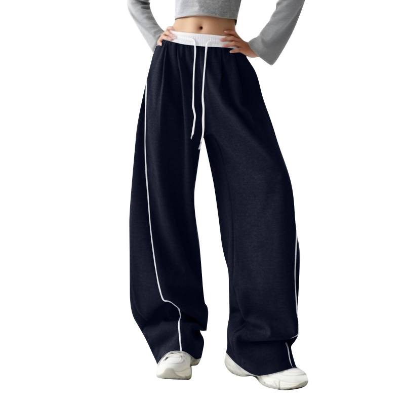Weite Jogginghose für Damen Herren Hohe Taille Weites Bein Jogginghose Übergröße Fasshose Freizeithose S schwarz von Joom DACH