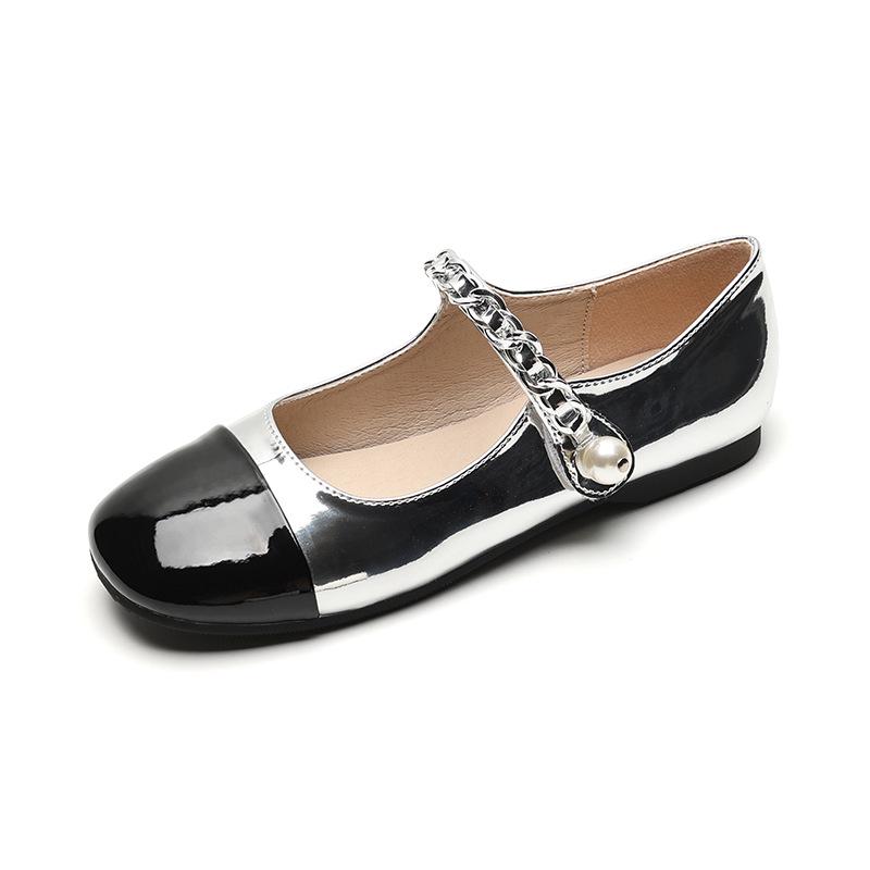 Weiwei Girl Mary Janes mit runder Spitze, Kette und Perlen-Flats 36 silber von Joom DACH