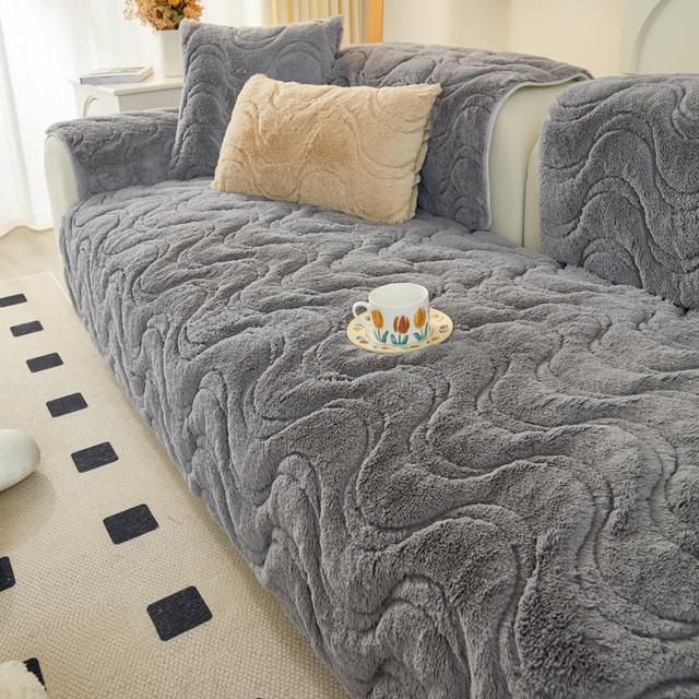 Wellenförmiger gesteppter Plüschbezug für Sofasitz im Wohnzimmer, weicher 2-Sitzer-Couchbezug, Einzelsessel, Handtuch, Sofakissen, Winter 110x240cm 1pc dunkelgrau von Joom DACH