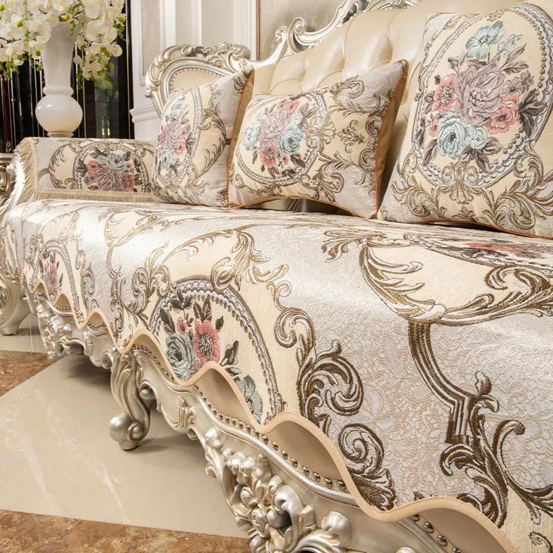 Wellenkantiger Sofa-Handtuch-Stickmuster-Sofa-Kissenbezug, europäischer rutschfester Sofabezug ist das ganze Jahr über universell 90x240cm 1pcs von Joom DACH