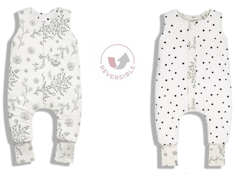 Wendbarer Schlafsack mit Beinen XS (6-12 Monate) Blüte/Schwarze Punkte von Joom DACH