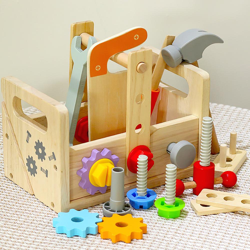 Werkzeugbank aus Holz für Kinder, Montessori-Spielzeug, Werkbank, Konstruktionsspielzeug, pädagogisches MINT-Spielzeug, Weihnachts- und Geburtstagsgeschenke von Joom DACH