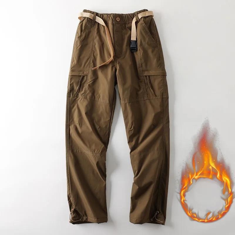 Werkzeughose Dicke wasserdichte Fleece-Cargohose Herren Damen Winter Outdoor Mehrere Taschen Lockere Gerade Overallhose XXL khaki von Joom DACH