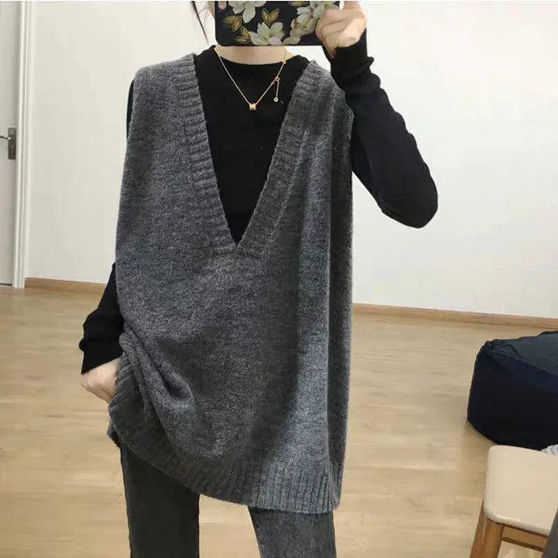 Weste Damen Herbstärmel V-Ausschnitt ärmelloser Strickpullover lässig lose einfarbige Pulloverwesten XL grau von Joom DACH