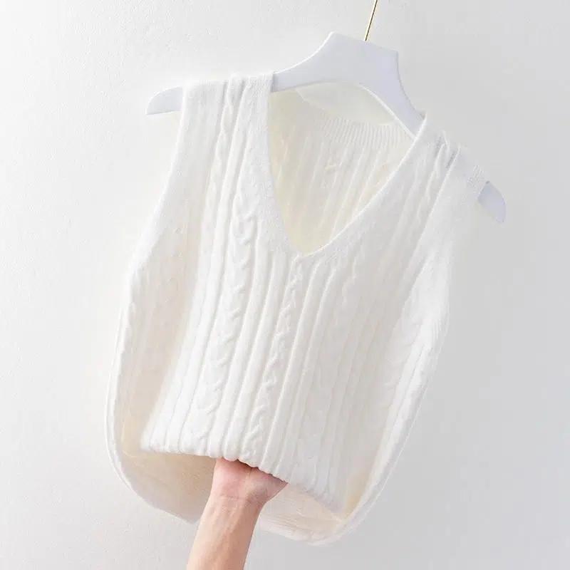 Weste Pullover Damen Ärmellose Weste Tragen Sie einen Pullover mit lockerem Boden im Herbst und Winter Twist Strickpullover M weiß von Joom DACH
