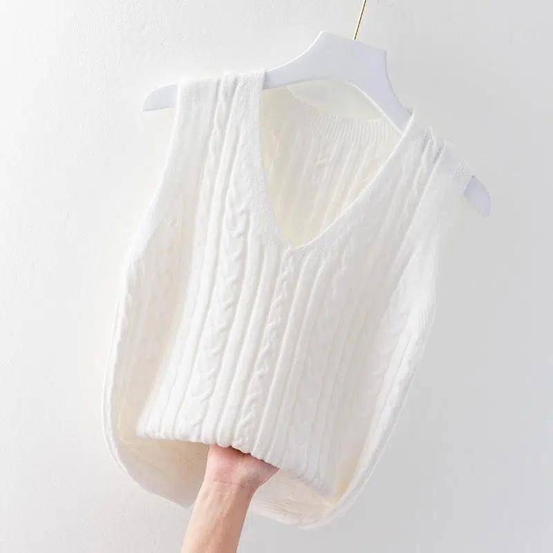 Weste Pullover Damen Ärmellose Weste Tragen Sie einen Pullover mit lockerem Boden im Herbst und Winter Twist Strickpullover M weiß von Joom DACH