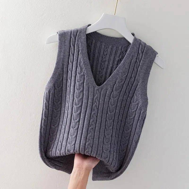 Weste Pullover Damen Ärmellose Weste Tragen Sie einen Pullover mit lockerem Boden im Herbst und Winter Twist Strickpullover One Size grau von Joom DACH