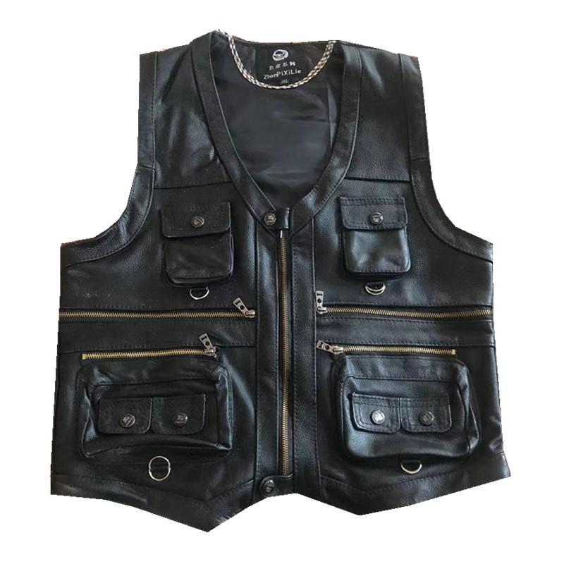 Weste für Herren, Rindsleder, echtes Leder, Weste für Herren, braun, ärmellose Jacke, dicke Motorradweste, mehrere Taschen, Reißverschluss XXXXL Weste für Herren, Rindsleder, echtes Leder, Weste für Herren, braun, ärmellose Jacke, dicke Motorradweste, mehrere Taschen, Reißverschluss XXXXL von Joom DACH
