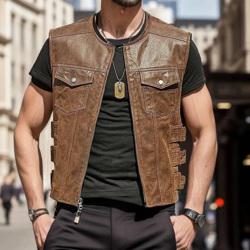 Weste für Herren Herren Punk Lederweste Gothic Side Hollow Out Motorrad Reißverschlussjacke Performance Kostüm Ärmellos Lockere Weste Wintermantel XXL von Joom DACH