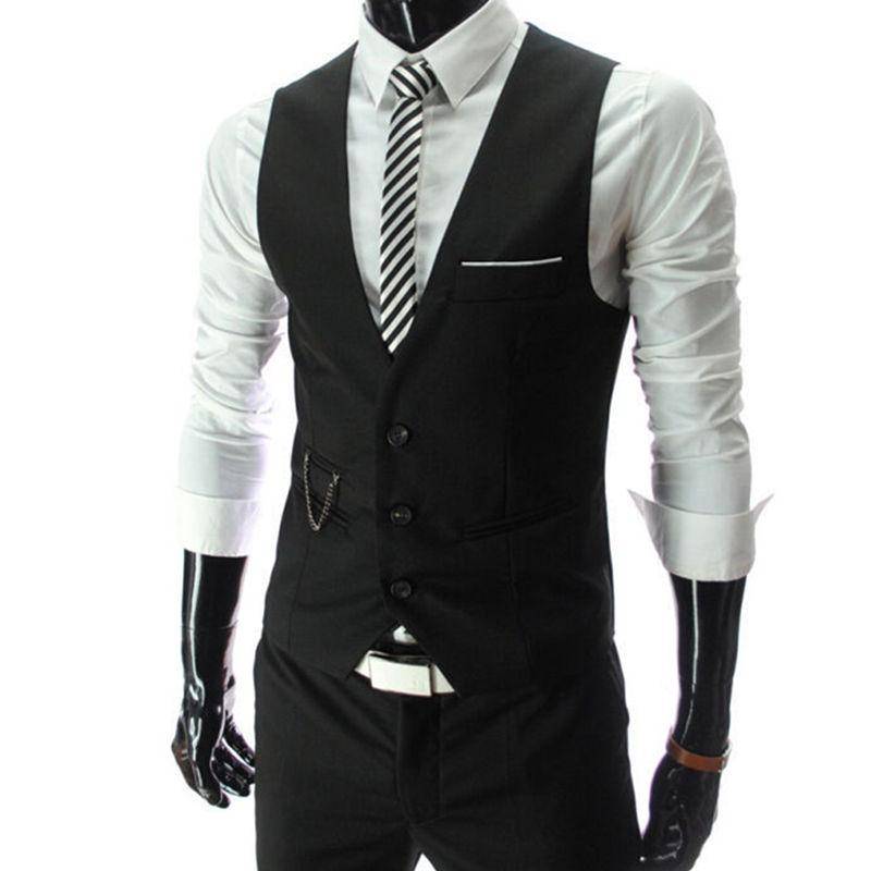 Westen für Herren Slim Fit Herren Anzugweste Herren Weste Gilet Homme Lässig Ärmellos Formell Business Jacke S schwarz von Joom DACH