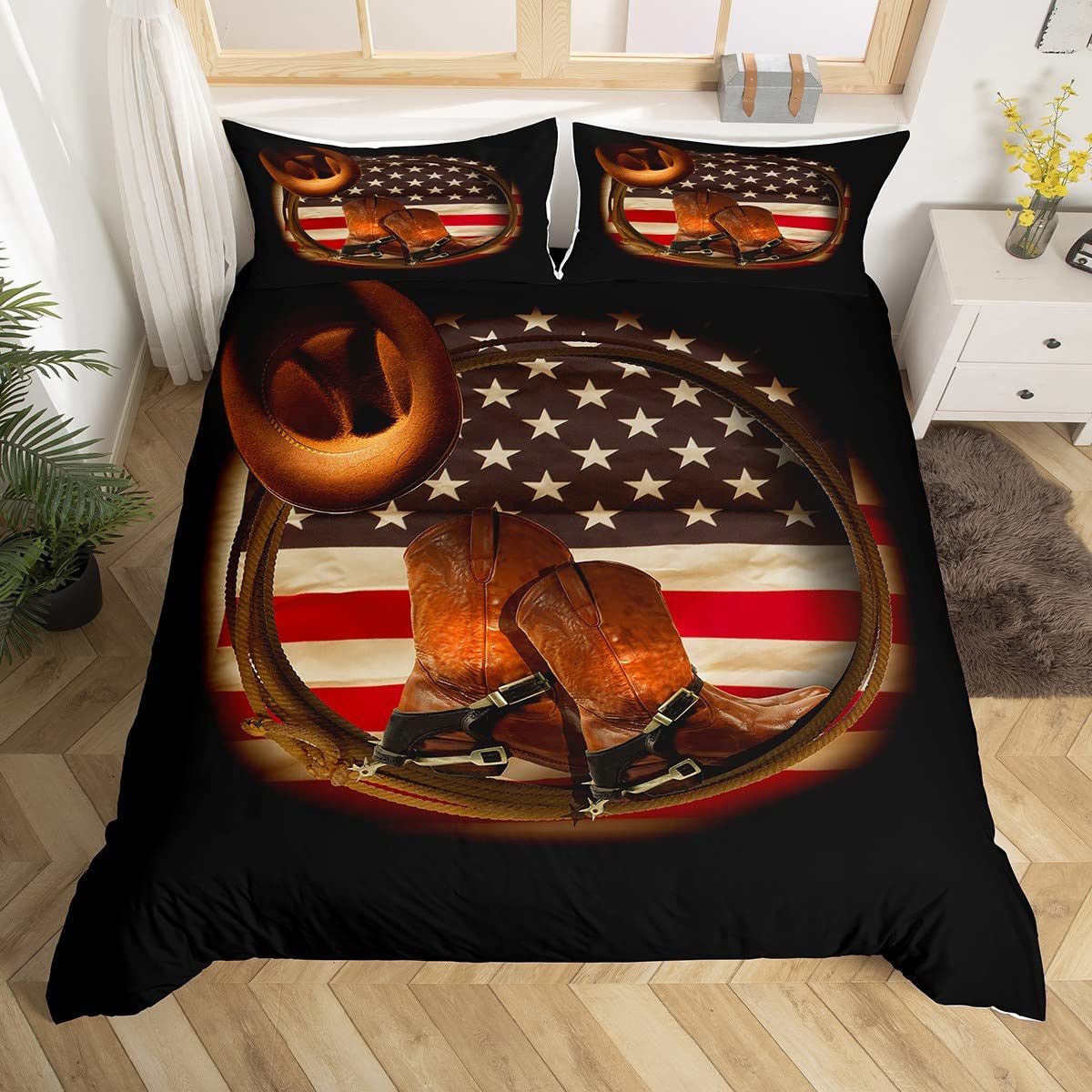 Western Cowboy King Queen Bettwäscheset Vintage Stil Rodeo Bettbezug Männer Jugendliche Jungen Pferd Bettdeckenbezug Polyester Bettdeckenbezug EU single(135x200cm) von Joom DACH