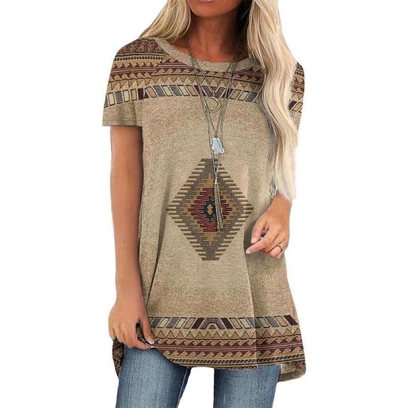 Westliches T-Shirt im ethnischen Stil, 3D-Druck, Geometrie, Streetwear, Damen, Retro-Tunika, Y2K-Tops, T-Shirts, Frau, Mädchen, übergroße Kleidung XL von Joom DACH