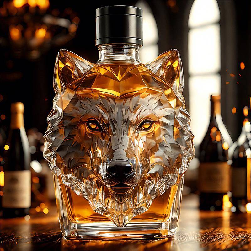 Whiskygläser Wolfsskulptur Weinglas Ästhetisch Sammelbar Wolfsmotiv Glasflasche Für Cocktail Whisky Reise 350ml von Joom DACH