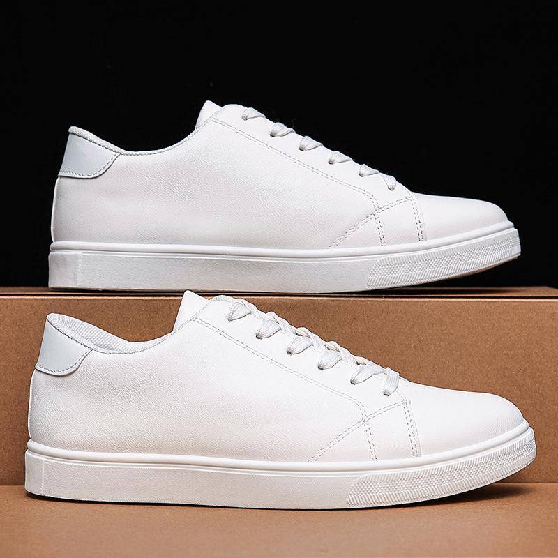 Weiße Sneaker Herren Koreanischer Trend Schnürschuhe Allround PU-Leder Lässig Bequem Walking Board Schuhe Chaussure Blanche 41 weiß von Joom DACH