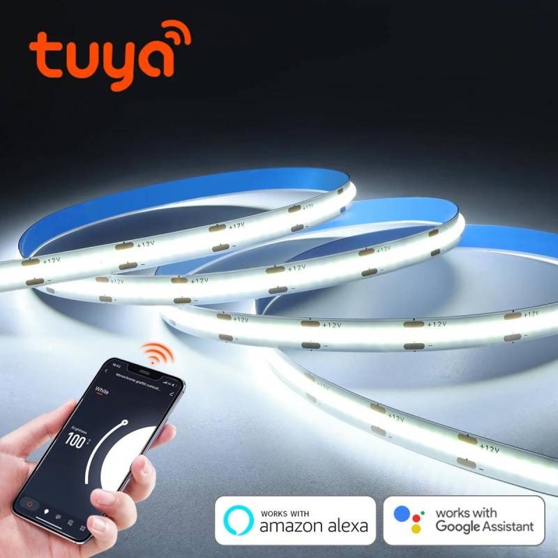 WiFi COB LED-Streifen Tuya Smart Life Schlafzimmer Nachtlampe Dimmbarer COB-Lichtstreifen Flexibles DIY-Bandlicht 12V App-Steuerung Funktioniert mit Alexa Google Home 5M von Joom DACH