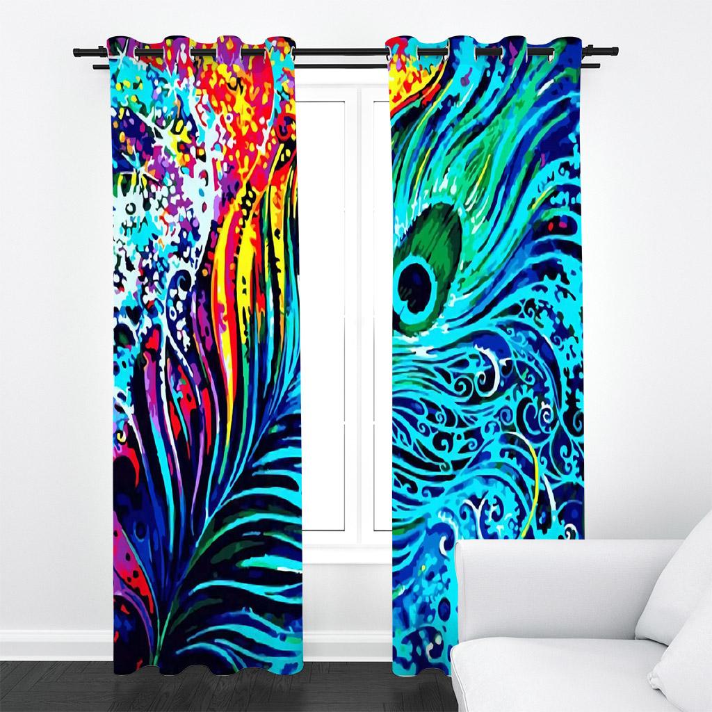 Wildes Tier, Pfau, schöne Schwanzfedern, 3D-Digitaldruck, für Schlafzimmer, Wohnzimmer, Fenstervorhänge, 2 Paneele 100W160H(CM)40x63in&Grommet Top von Joom DACH