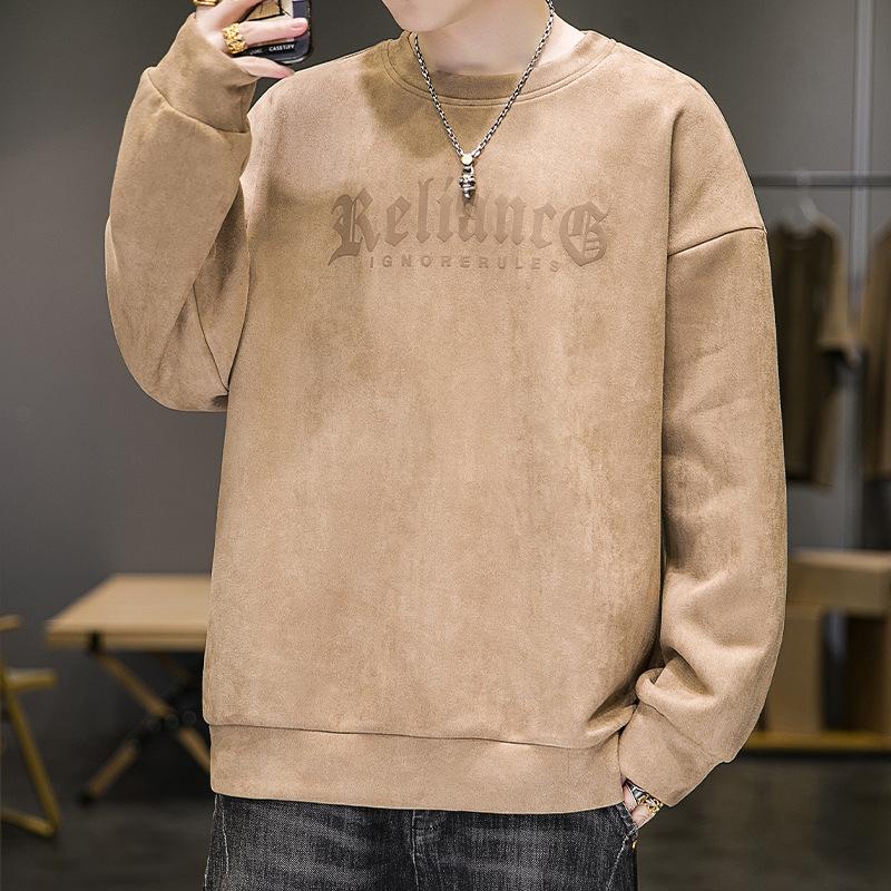 Wildleder-Kapuzenpullover mit Rundhalsausschnitt, Frühlingsmode, lockerer Mantel für Jungen, amerikanische Retro-Kleidung, schwere langärmelige Kleidung XL von Joom DACH