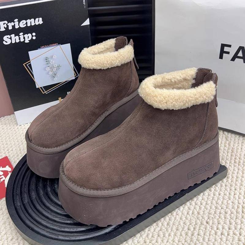 Wildleder Plattform Frauen Schnee Stiefeletten Designer Pelz Kurze Plüsch Mid Heels Baumwolle Schuhe 2025 Trend Warm Zipper Winter Botas Mujer 40 braun von Joom DACH