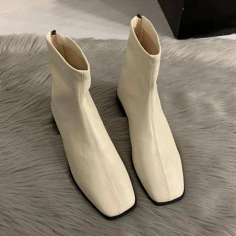 Wildleder Stiefeletten Damen Flats Lederschuhe Frau 2025 Trend Elegant Retro Winter Chelsea Boots Reißverschluss Lässig Schnee Botas Mujer 37 beige von Joom DACH