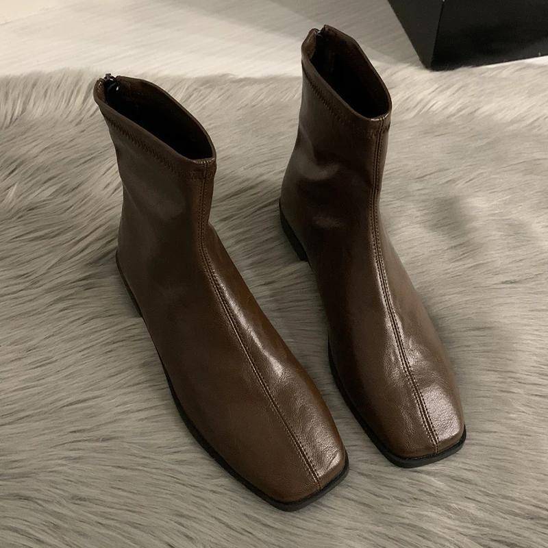 Wildleder Stiefeletten Damen Flats Lederschuhe Frau 2025 Trend Elegant Retro Winter Chelsea Boots Reißverschluss Lässig Schnee Botas Mujer 38 von Joom DACH