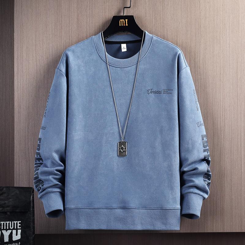 Wildleder Sweatshirt Herren Neue Frühling Rundhals Pullover Langarm T-shirt Frühling und Herbst Lose Top 4XL von Joom DACH