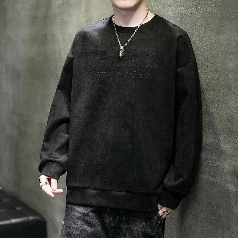 Wildleder-Sweatshirt für Herren, neue trendige Marke, lockeres Innenfeder-Unterhemd, lässiges Oberteil, langärmeliges T-Shirt für Herren L von Joom DACH