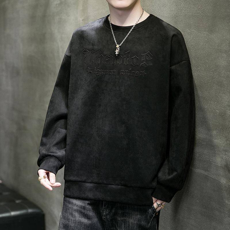 Wildleder-Sweatshirt für Herren, neue trendige Marke, lockeres Innenfeder-Unterhemd, lässiges Oberteil, langärmeliges T-Shirt für Herren L von Joom DACH