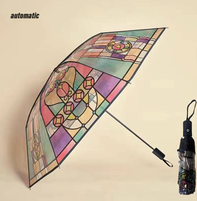 Wind Regenwald Regenschirm Buntglas Transparent Regenschirm Lange Griff Große Romantische automatic von Joom DACH