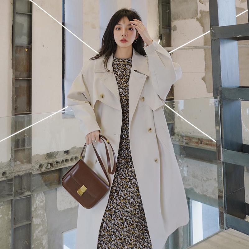 Windbreaker Damen Frühling und Herbst New Style Lockeres Temperament Lange Overknee Beige Windbreaker Jacke für Damen XL von Joom DACH