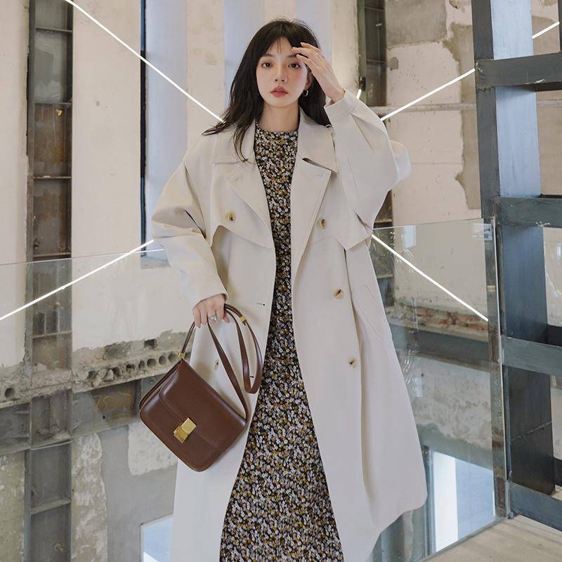 Windbreaker Damen Frühling und Herbst New Style Lockeres Temperament Lange Overknee Beige Windbreaker Jacke für Damen XL von Joom DACH